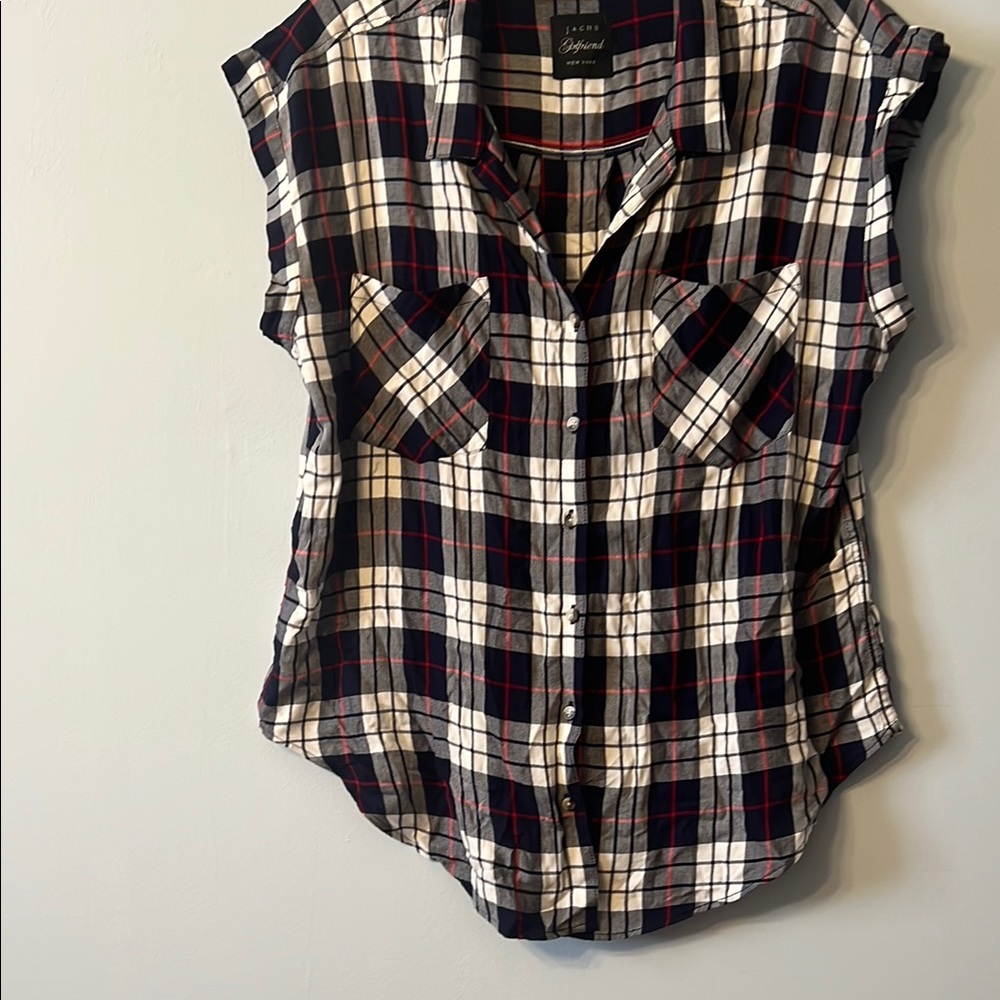 Plaid Sleeveless Button-Up Top